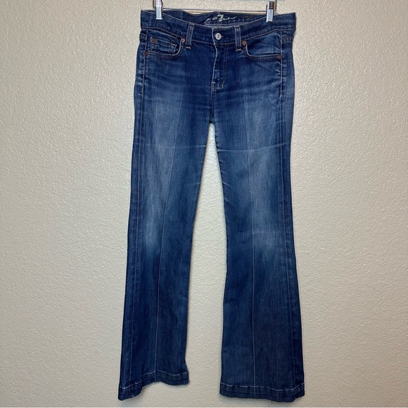 7 For All Mankind Women’s Medium Wash Low Rise Wide Leg Jeans Size 27” - Picture 3 of 9